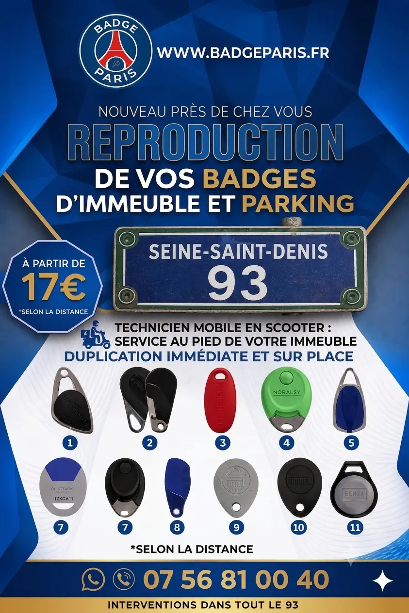 Badge d’accès d’immeuble noir présenté avant sa reproduction
