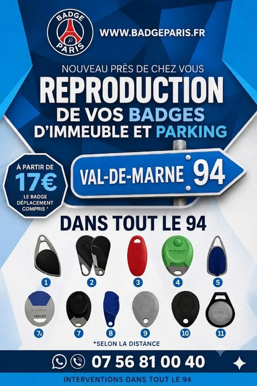 Pass et badges d'immeuble reproduits dans le Val-de-Marne 94